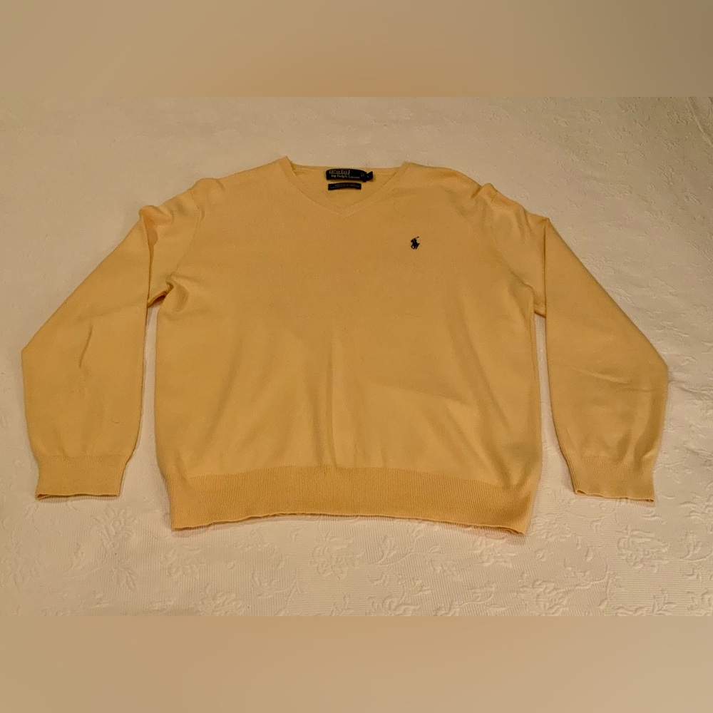 Ralph Lauren Yellow Cotton V-Neck Sweater.